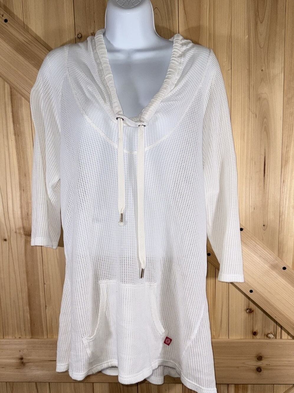XCVI Mind Set White Cotton Mesh Fishnet Tunic Swimsuit Cover Up Sz XL